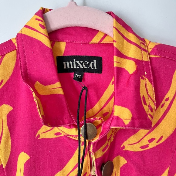 NWOT Mixed by Nasrin Pink Banana Print Jumpsuit Cotton Tall XS Tropical - Picture 6 of 8